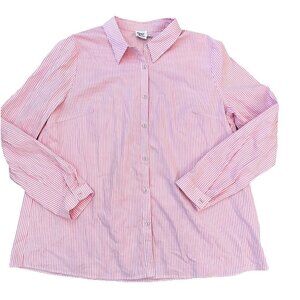 Princess Polly Chloe Button Down Poplin Shirt Long Sleeve Pink Stripe Size 12